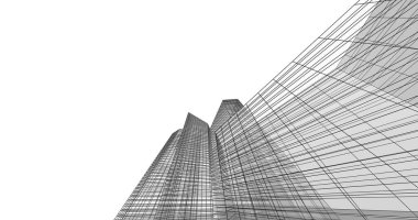 Arkaplanda mimari bina 3d illüstrasyon