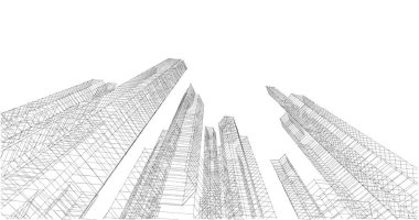 Arkaplanda mimari bina 3d illüstrasyon