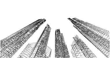 Arkaplanda mimari bina 3d illüstrasyon