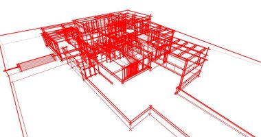 Arkaplanda mimari bina 3d illüstrasyon
