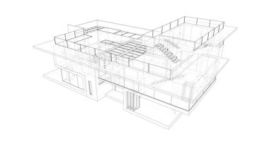 Arkaplanda mimari bina 3d illüstrasyon