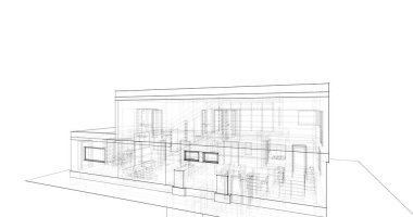 Arkaplanda mimari bina 3d illüstrasyon