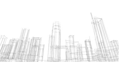 Arkaplanda mimari bina 3d illüstrasyon