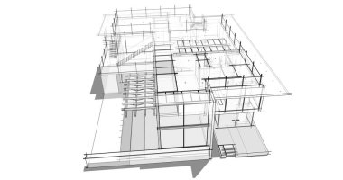 Arkaplanda mimari bina 3d illüstrasyon