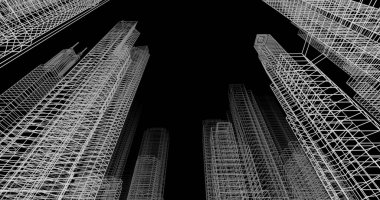 Arkaplanda mimari bina 3d illüstrasyon