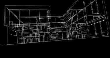 Arkaplanda mimari bina 3d illüstrasyon