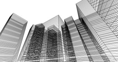 Arkaplanda mimari bina 3d illüstrasyon