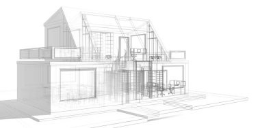 Arkaplanda mimari bina 3d illüstrasyon,