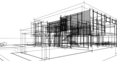 Arkaplanda mimari bina 3d illüstrasyon