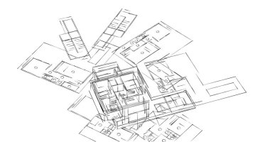 Mimari sanat konseptinde soyut çizgiler, minimum geometrik şekiller. 