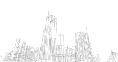 Arkaplanda mimari bina 3d illüstrasyon