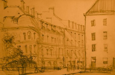  Çizim, mimari konsept, minimum geometrik şekiller.