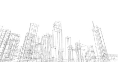 Arkaplanda mimari bina 3d illüstrasyon