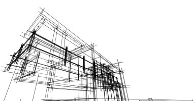 Arkaplanda mimari bina 3d illüstrasyon