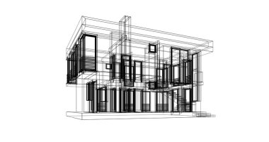 Arkaplanda mimari bina 3d illüstrasyon