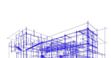 Arkaplanda mimari bina 3d illüstrasyon
