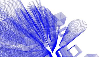 Arkaplanda mimari bina 3d illüstrasyon