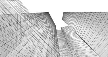 Arkaplanda mimari bina 3d illüstrasyon