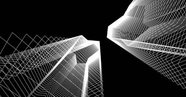 Mimari sanat konseptinde soyut çizgiler, minimum geometrik şekiller. 