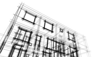 Arkaplanda mimari bina 3d illüstrasyon