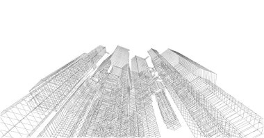 Arkaplanda mimari bina 3d illüstrasyon