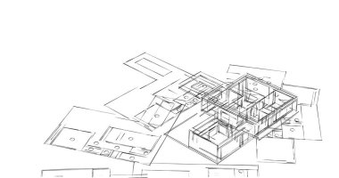 Mimari sanat konseptinde soyut çizgiler, minimum geometrik şekiller. 