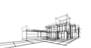 Arkaplanda mimari bina 3d illüstrasyon