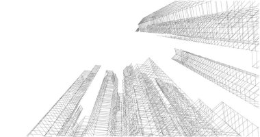 Arkaplanda mimari bina 3d illüstrasyon