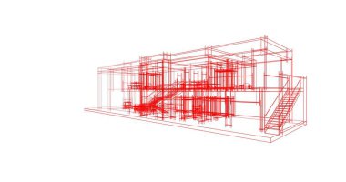 Arkaplanda mimari bina 3d illüstrasyon