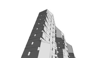 Arkaplanda mimari bina 3d illüstrasyon,
