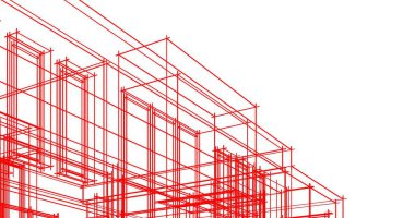 Arkaplanda mimari bina 3d illüstrasyon