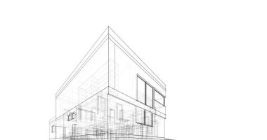 Arkaplanda mimari bina 3d illüstrasyon