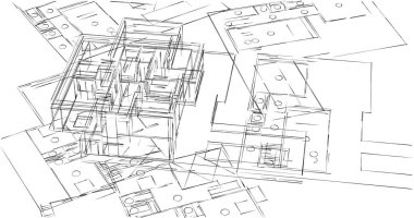 Mimari sanat konseptinde soyut çizgiler, minimum geometrik şekiller. 