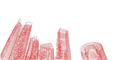 Arkaplanda mimari bina 3d illüstrasyon