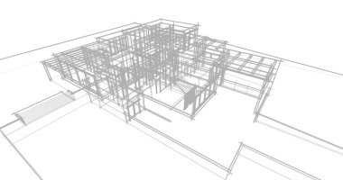 Arkaplanda mimari bina 3d illüstrasyon
