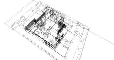 Arkaplanda mimari bina 3d illüstrasyon