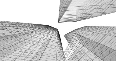 Arkaplanda mimari bina 3d illüstrasyon