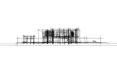 Arkaplanda mimari bina 3d illüstrasyon