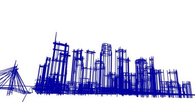Arkaplanda mimari bina 3d illüstrasyon