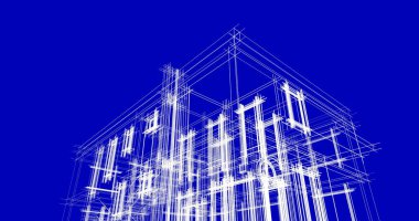 Arkaplanda mimari bina 3d illüstrasyon