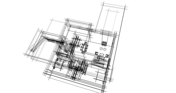 Elvont Rajzvonalak Építészeti Képzőművészetben Minimális Geometriai Formák — Stock Fotó