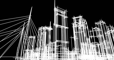 Arkaplanda mimari bina 3d illüstrasyon