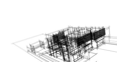 Arkaplanda mimari bina 3d illüstrasyon