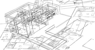 Mimari sanat konseptinde soyut çizgiler, minimum geometrik şekiller. 