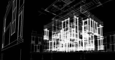 Mimari sanat konseptinde soyut çizgiler, minimum geometrik şekiller. 