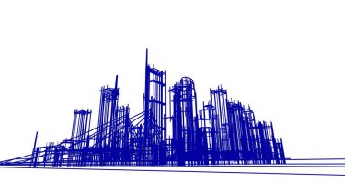 Arkaplanda mimari bina 3d illüstrasyon