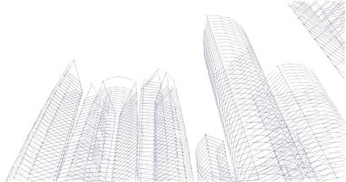 Arkaplanda mimari bina 3d illüstrasyon