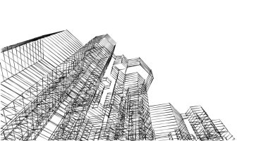 Arkaplanda mimari bina 3d illüstrasyon