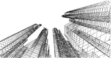 Arkaplanda mimari bina 3d illüstrasyon