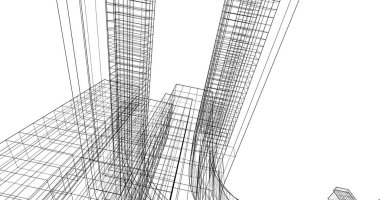 Arkaplanda mimari bina 3d illüstrasyon